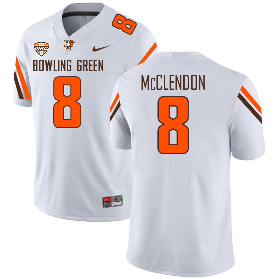 Bowling Green State Falcons #8 Jalen McClendon College Football Jerseys Stitched-White